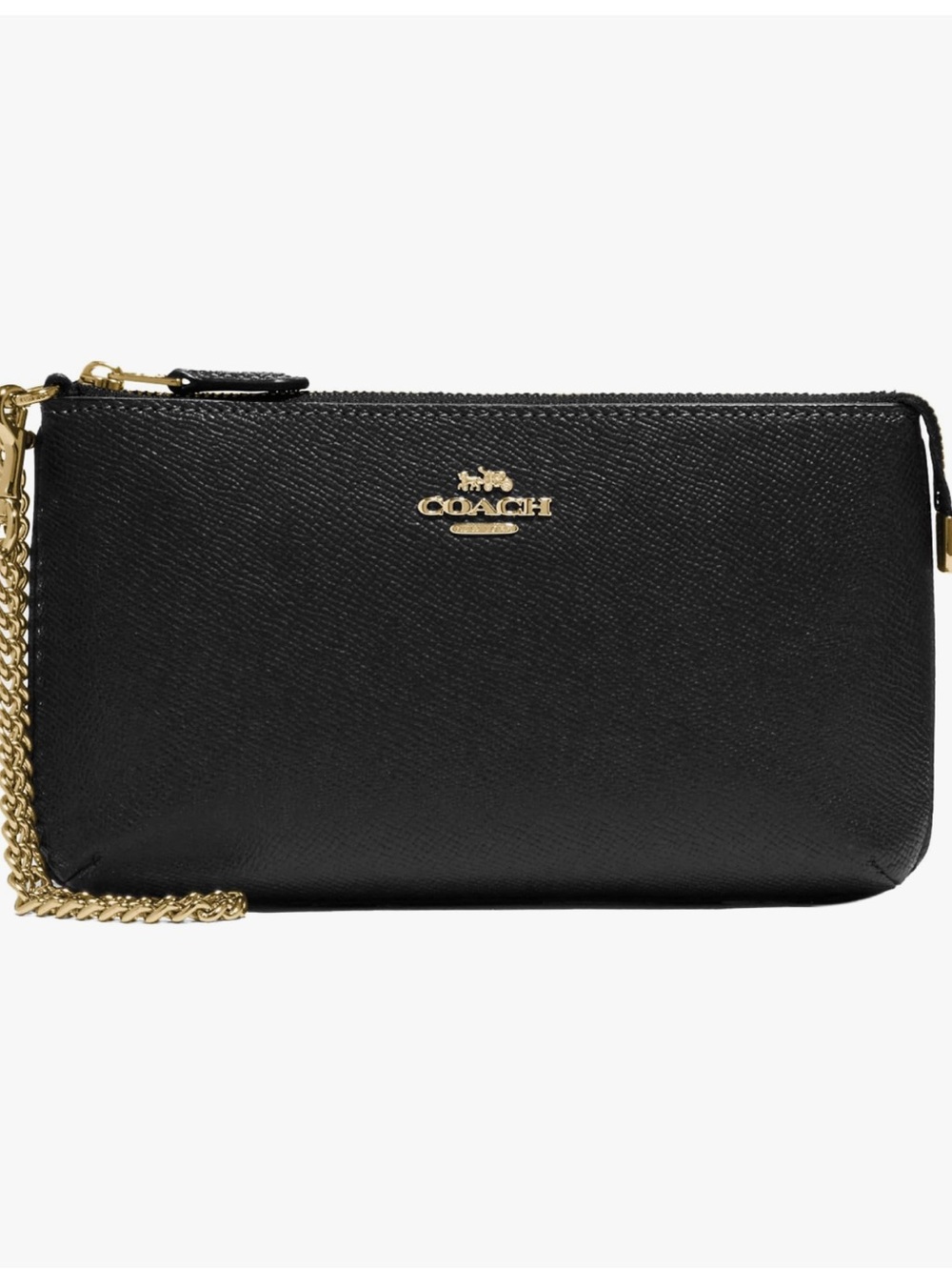 Coach Black Leather Wristlet with Gold Chain